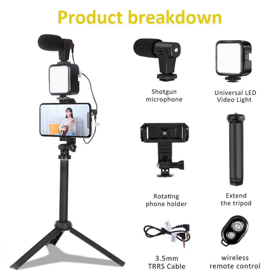 Microphone Desktop Tripod Vlogging Kit with Stand Fill Light - Mobile