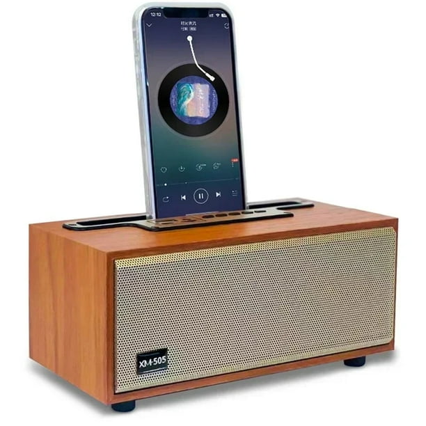 Retro Wooden Bluetooth Speaker with Phone Holder - 1