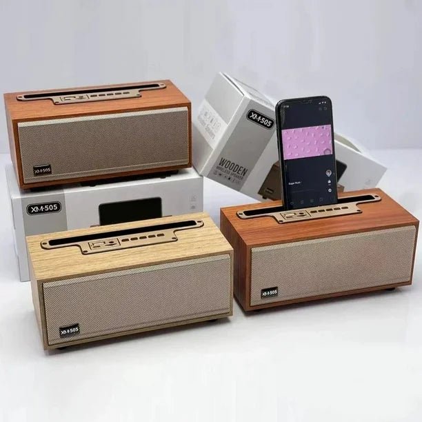 Retro Wooden Bluetooth Speaker with Phone Holder - 1