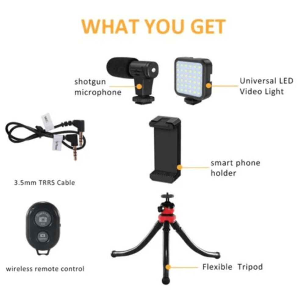 Vlogging Kit: LED Light, Microphone & Tripod - Mobile