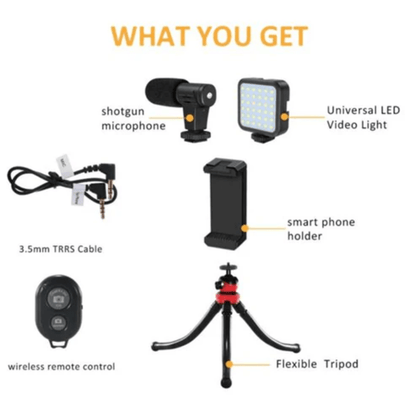 Vlogging Kit: LED Light, Microphone & Tripod - Mobile