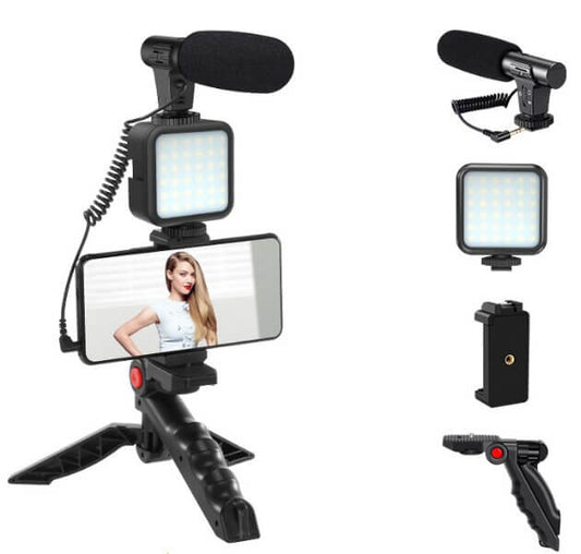 Vlogging Kit: Shotgun Mic, LED Light & Tripod - Mobile